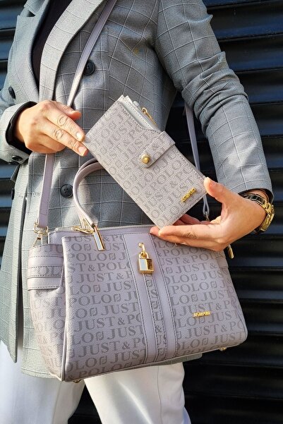 ÇANTAM GELSİN JUSTPOLO GRAY WOMEN'S 4-SECTION HAND AND SHOULDER BAG AND WALLE...