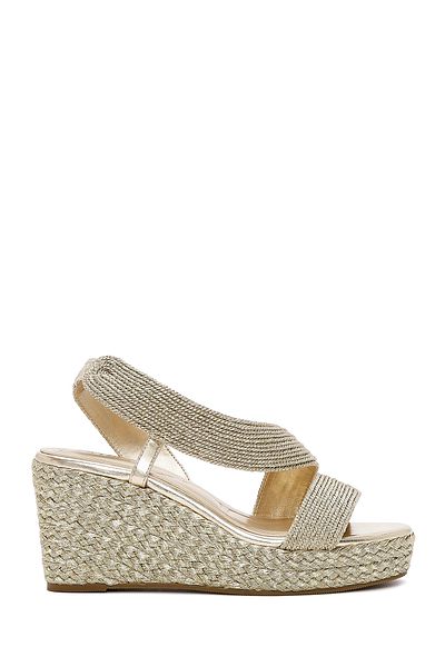Derimod Women's Gold Filled Heeled Knitted Espadrille Sandals 25Sfe4938M7