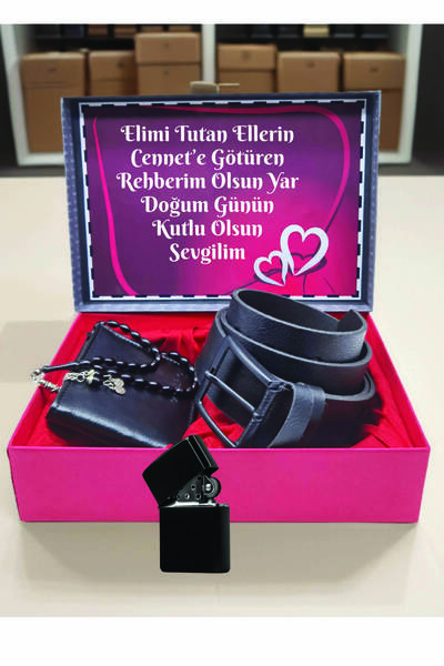 expreshediye Erkek Eş Sevgili Kemer Cüzdan Çakmak Tesbih Doğum Günü Hediye Seti