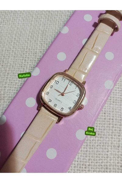 Brality Vintage Women Wrist Watch Retro Minimal Model Rose Case Beige Cord Numeral 0107