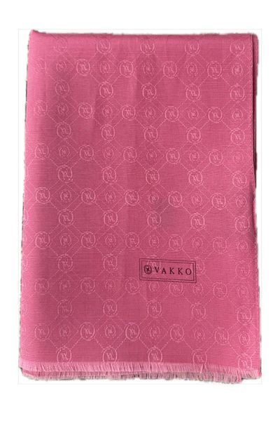 Vakko Cotton Silk Monogram Shawl 40752-Pink