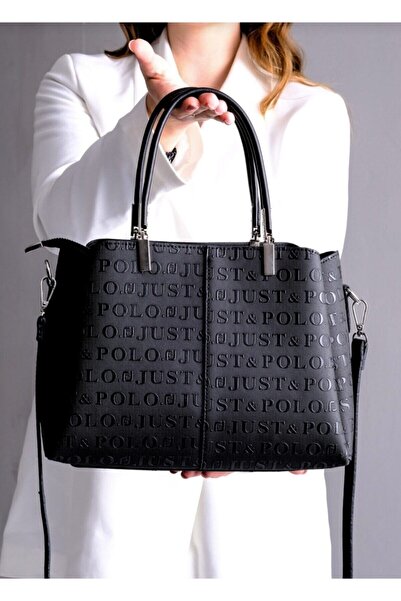 ÇANTAM GELSİN Geantă de mână și crossbody pentru femei, neagră, cu cu imprime...