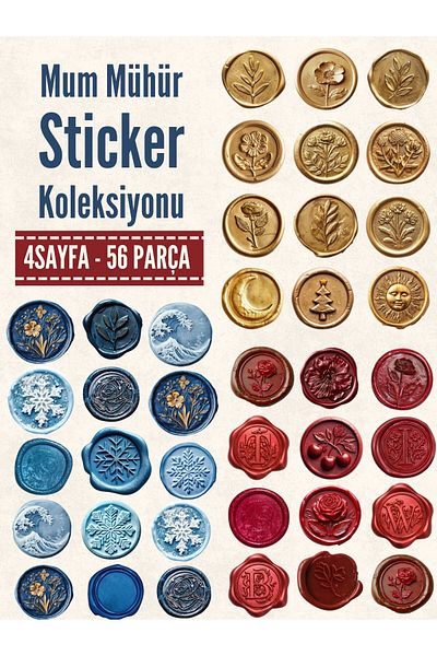 alışveriş kurdu Wax Seal Sticker Set 56 Pieces - Planner Agenda Tablet Phone Laptop Sticker
