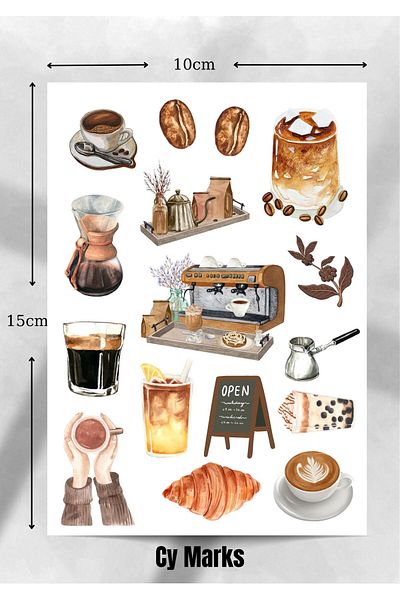 alışveriş kurdu Coffee Sticker Set Giant Set - Planner Agenda Tablet Phone Laptop Sticker