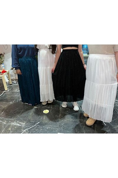 hoaryage Elastic Waist Lined Three Layer Glitter Crepe Chiffon Skirt
