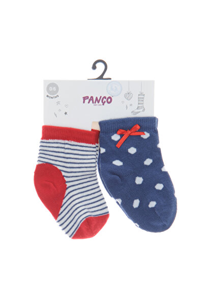 Panço Kız Bebek Puantiyeli Çizgili 2'li Çorap