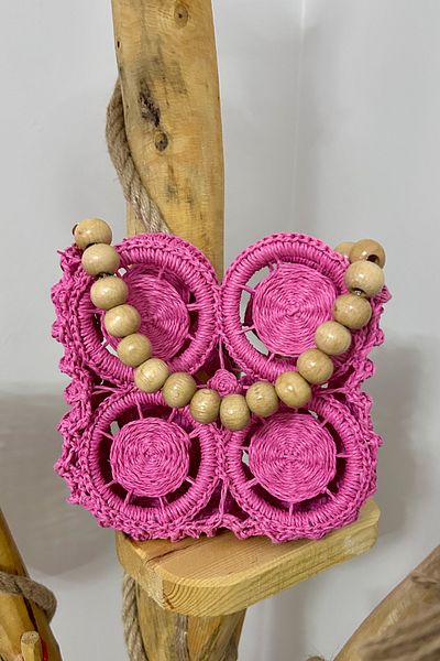 Mila Pink Hand Knitted Ring Detail Motif Bag