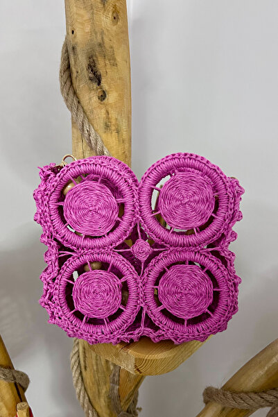 Mila Pink Hand Knitted Ring Detail Motif Bag