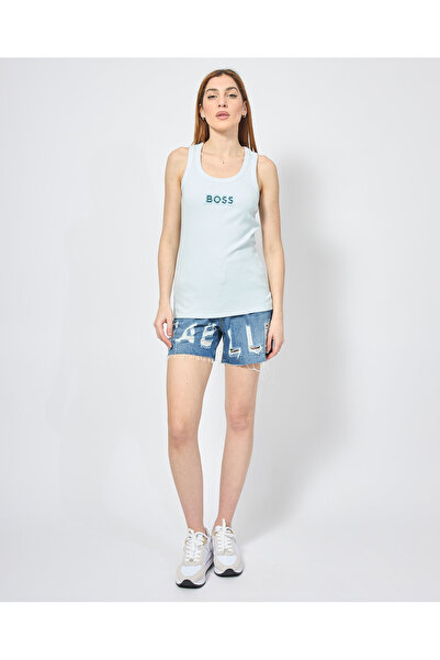 BOSS Women's Slim Fit Thick Strap Boss Written Blue Tank Top 50536985 -442