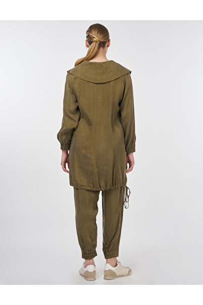 Kayra Wide Collar Lyocell Double Suit Khaki