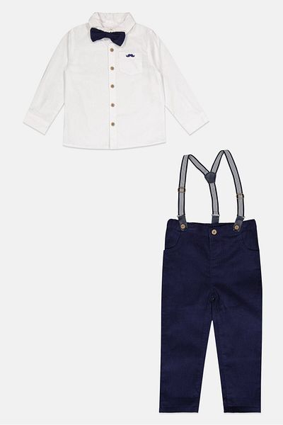 Little Gent Toddlers Boy 4 Pcs Solid Shirt And Trousers With Bowtie And Braces Set, Multicolor