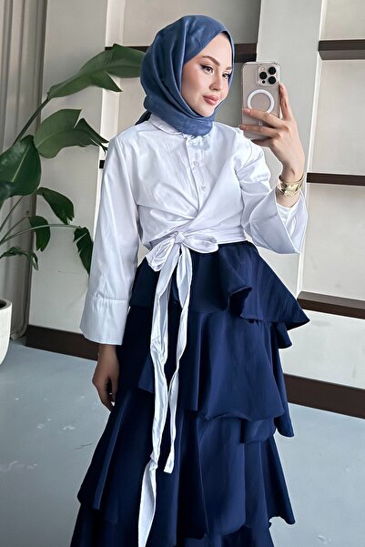 InStyle Μακριά φούστα με βολάν σε στρώσεις Navy Blue