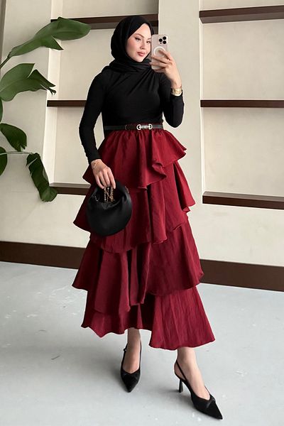 InStyle Fusta lungă cu volane în straturi Bordeaux