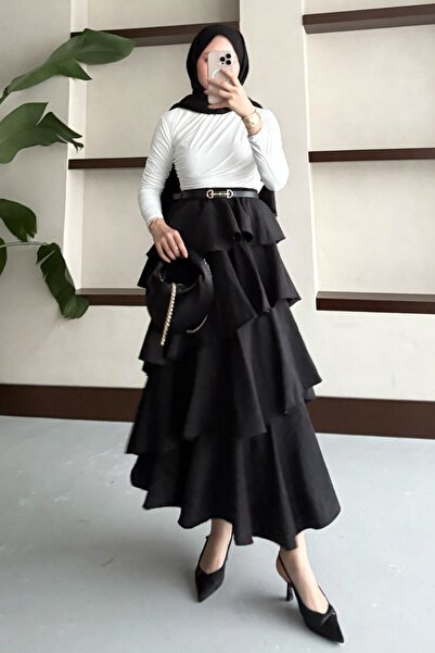 InStyle Βολάν Μακριά Φούστα Μαύρη