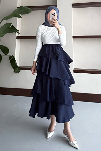 InStyle Μακριά φούστα με βολάν σε στρώσεις Navy Blue