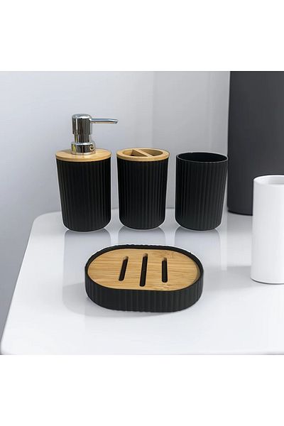 Choice black round 4pcs Bathroom Accessories Set Plastic Bathroom Accessories Toothbrush Holder Mouthwash C