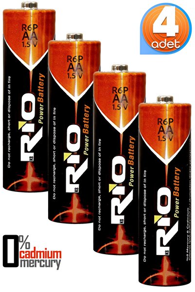 Venenon Rio 4lü AA R6P Kalın Kalem Pil Saat Pili Çinko Karbon Pil Zn-C 1.5V