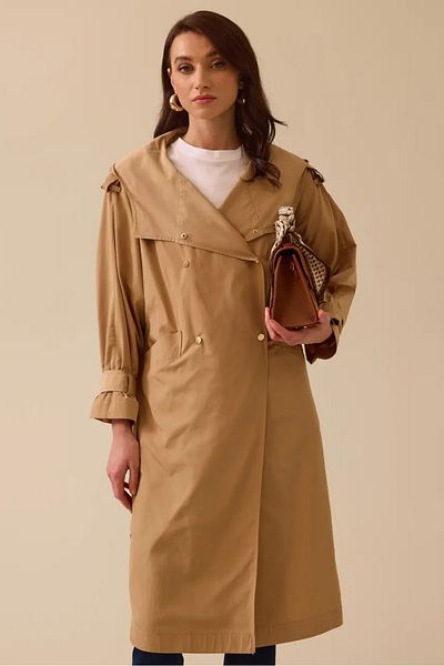 SEÇİL Women's Double Breasted Buttoned Hooded Trench Coat - Camel