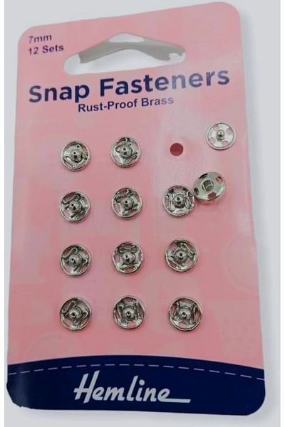 Hemline 12-Set Press Stud Button or Snap Fasteners 7 Millimeter Silver Color