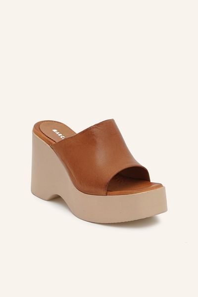 MARCATELLI Tan Sofia Leather Slippers