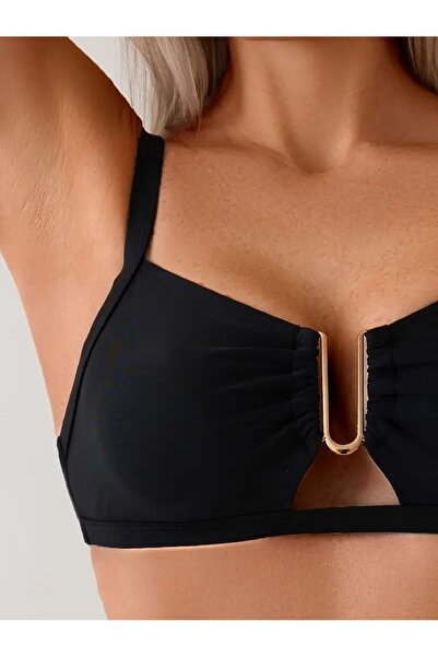 TRAJE DEN Σετ μπικίνι υψηλής ελαστικότητας, μεταλλική πόρπη σε σχήμα U μαύρο μασίφ, ρυθμιζόμενοι ιμάντες,