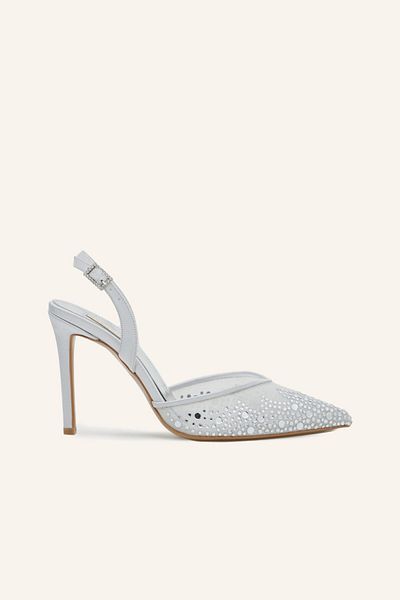 MARCATELLI Silver Satin Yona Heeled Shoes