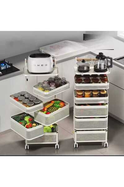 TRENDESK 6 Katlı Metal Beyaz Yana Açılır Sebze Meyve Sepeti Patates Soğan Sep...