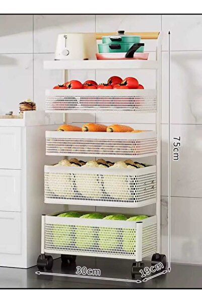 TRENDESK 5 Katlı Metal Beyaz Yana Açılır Sebze Meyve Sepeti Patates Soğan Sep...