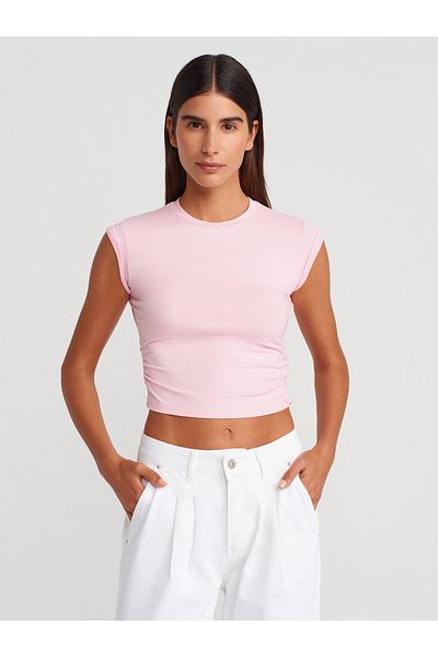 Dilvin 30899 Top-Powder Pink with Shirring Detail on the Sides