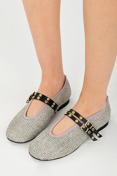 Mio Gusto Nolina Wicker Gray Color Banded Women's Ballerina Shoes