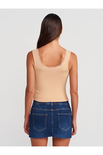 Dilvin 21035 Lace Top-Beige with Straps