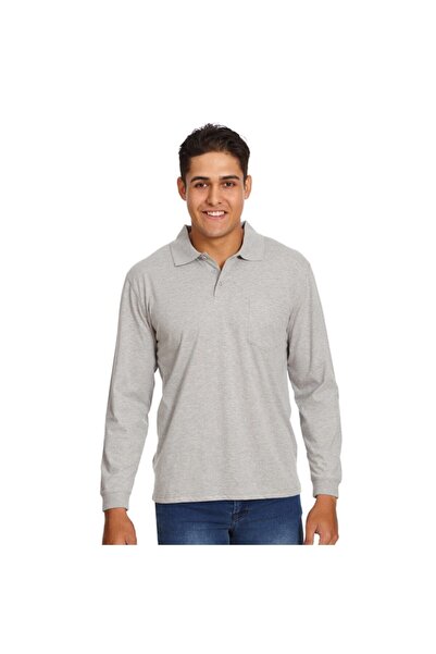 Nacar Lüx Penye Polo Yaka Tişört Bebe Gri Uzun Kol Yüksek Kalite Pamuklu Yakalı Tshirt Pike Penye Kumaş