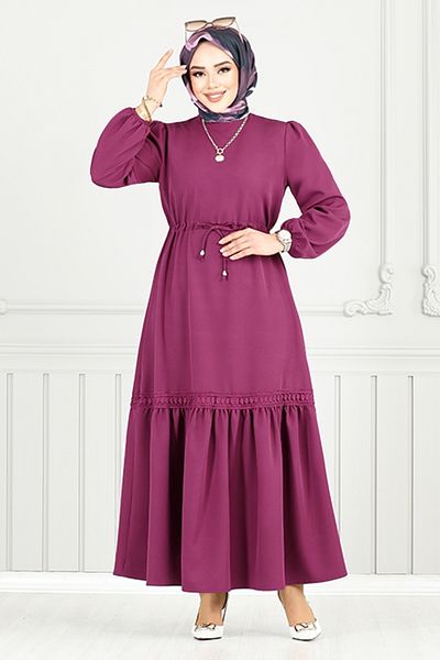 ModaMerve Φόρεμα Hijab με ελαστική μανσέτα 23011UKB929-M Plum