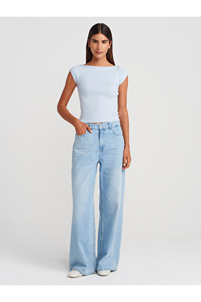 Dilvin 31809 Tricou cu gât barcă cu nervuri-albastru deschis