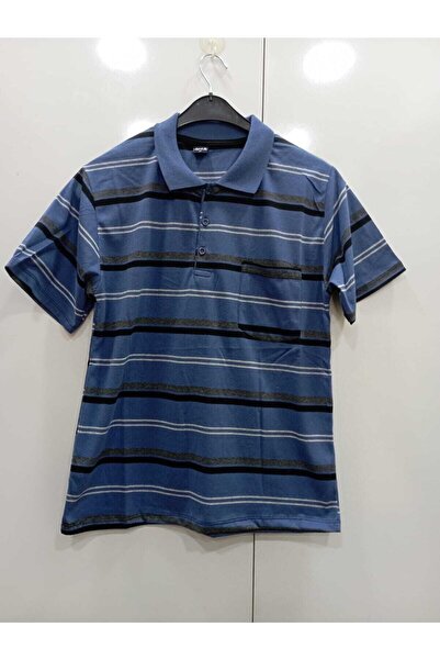 Nacar Erkek Mavi Baba Pamuklu Penye Polo Yaka Cepli Tişörtü