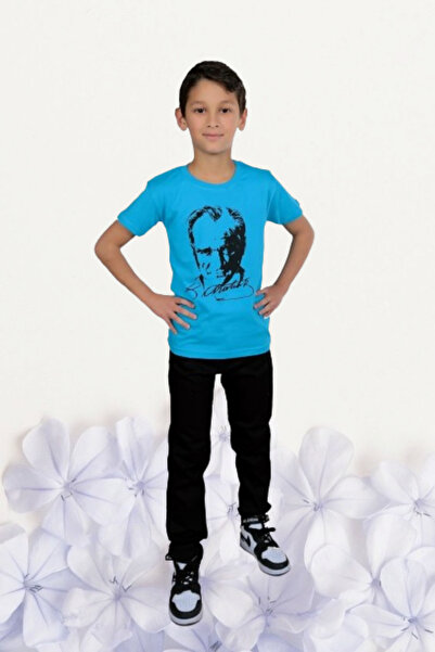 Nacar Kız Erkek Çocuk 23 Nisan Atatürk Baskılı Kısa Kol Gösteri Tshirt Yetişk...