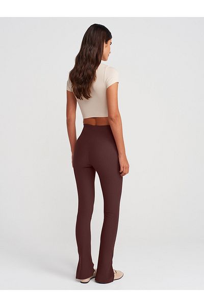 Dilvin 70385 Ottoman Leggings with Slits - Brown