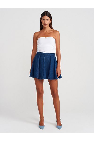 Dilvin 80581 Fusta mini din denim din mai multe piese-albastru