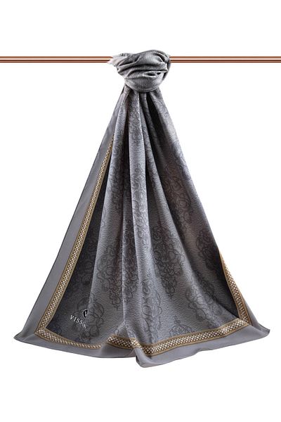 Vissona Women's Luxury Medina Silk Shawl Silver-5