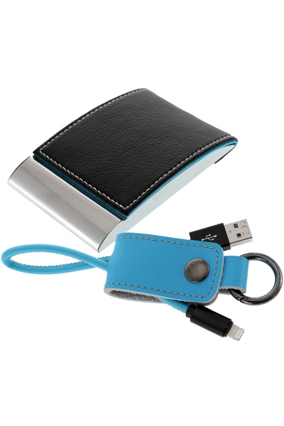 GiftExpress Set Cadou Portvizit cu Breloc Incarcator Albastru