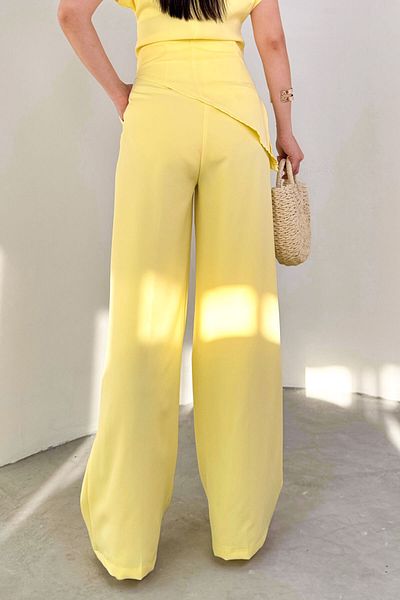 Cappmoda Pnt-07409 Κίτρινο Παντελόνι Palazzo από ύφασμα Polyviscon