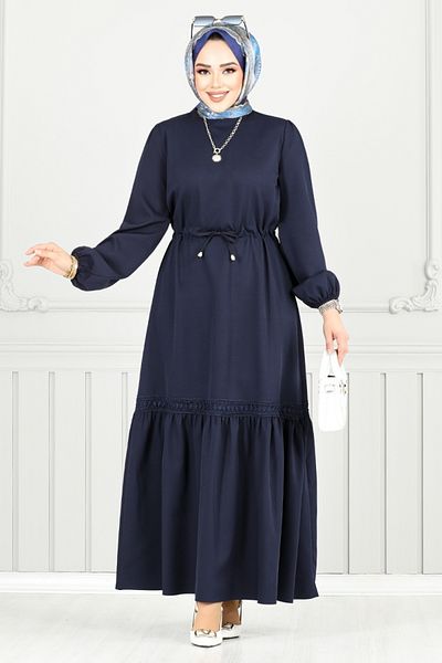 ModaMerve Φόρεμα Hijab με ελαστική μανσέτα 23011UKB929-M Navy