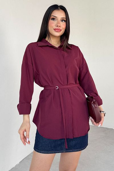 Cappmoda Gml-10261 Claret Red Belt Detailed Shirt