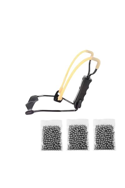 Depox Set praștie metalică profesională cu suport pentru încheietura mâinii și bile de 300 6 mm, metal, mâner antiderapant, 18 cm