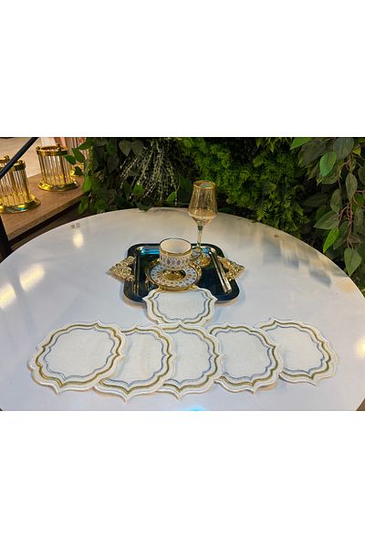 ARS HOME DEKOR Cocktail Napkin,Silver Gold Line Pattern Oval Shaped Coffee Tray Napkin Holder,6-Piece Presentation Napkin