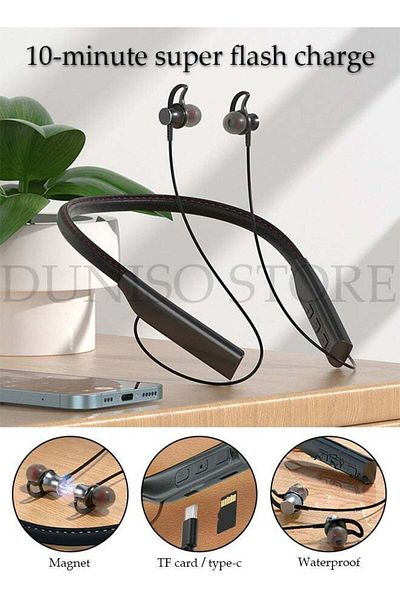 Generic DUNISO Wireless Bluetooth Headphones Neckband Headset With Retractable Earbuds Noise Cancelling Ster