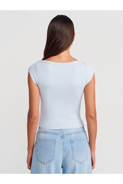 Dilvin 31809 Tricou cu gât barcă cu nervuri-albastru deschis