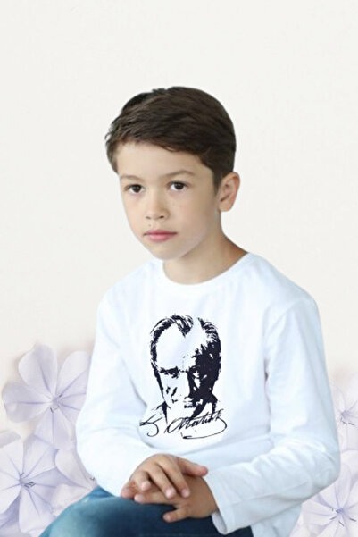 Nacar Kız Erkek Çocuk 23 Nisan Atatürk Baskılı Uzun Kol Gösteri Tshirt Yetişk...