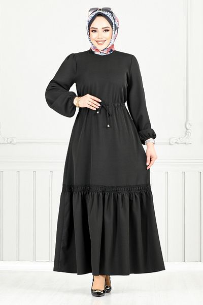 ModaMerve Φόρεμα Hijab με ελαστική μανσέτα 23011UKB929-M Μαύρο