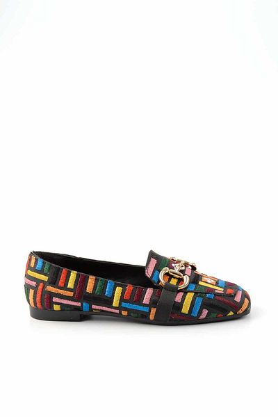 Bambi Black Embroidered Women's Ballerinas K01641166982